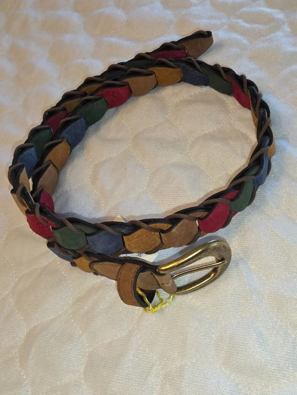 Vintage Braided Leather Belt 1990s Suede Multicolor Boho Pig Split Sz M Retro
